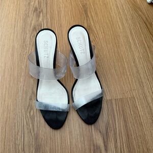 Schutz Black and Transparent Heeled Sandals